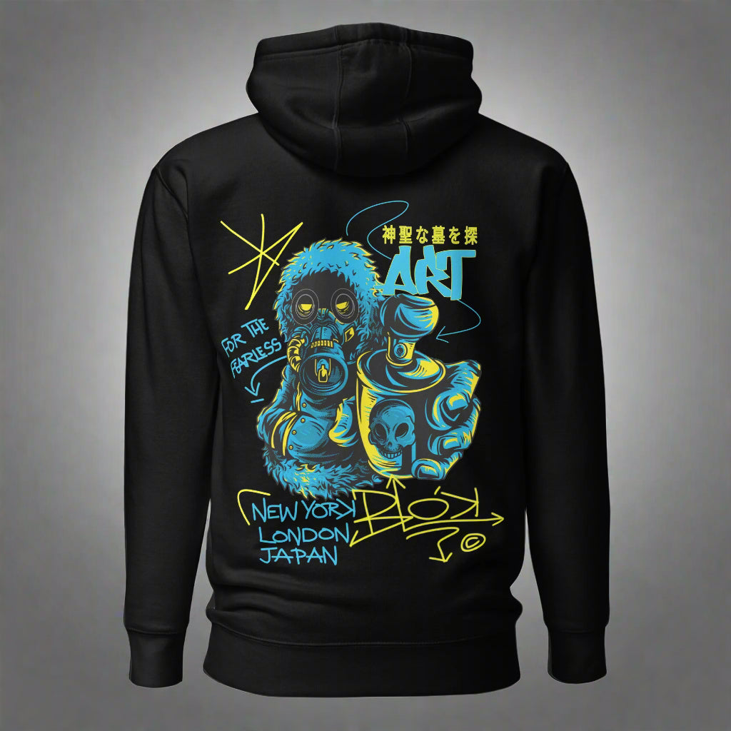 BLOK Graffiti Art - Blue & Yellow Front & Back Print - Men's Graphic Hoodie