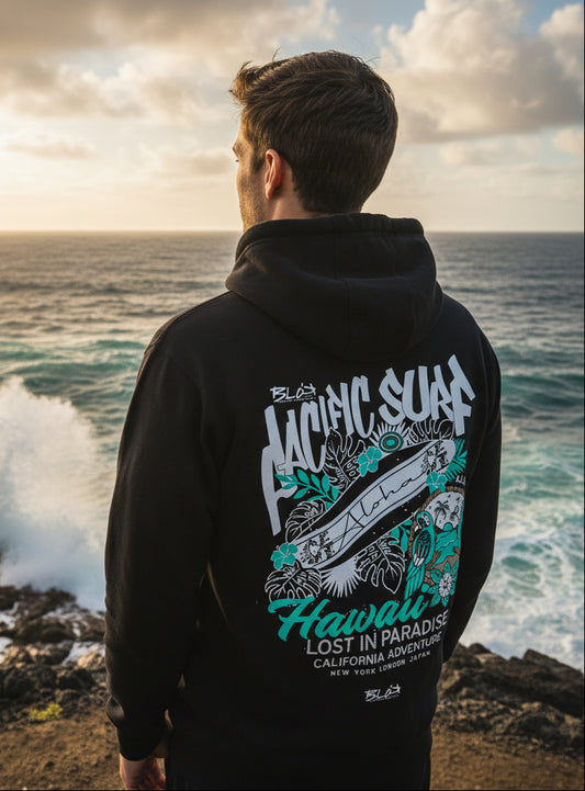 Pacific Surf Hawaii - Front & Back Print - Men's Hoodie