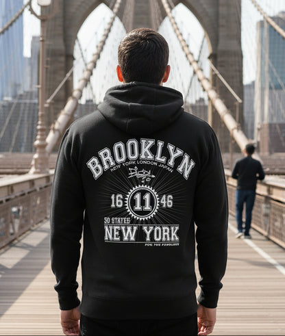 Brooklyn New York - Front & Back Print in White - Men's Hoodie