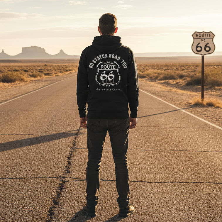 Route 66 Road Trip - 50 States - Front & Back Print in White - Men's Hoodie