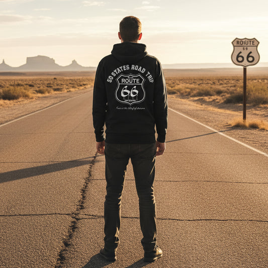 Route 66 Road Trip - 50 States - Front & Back Print in White - Men's Hoodie