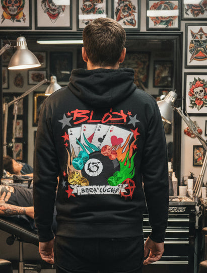 Born Lucky - Back & Front Print with Red Logo - Men's Hoodie