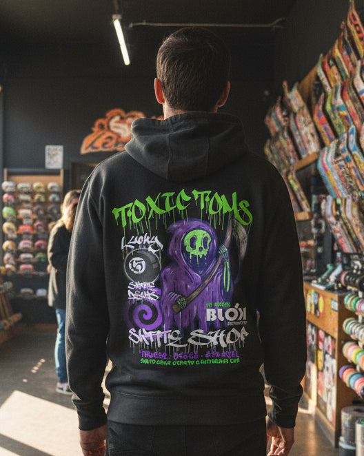 Toxic Toms Skate Shop - Back & Front Logo Print - Men's Hoodie