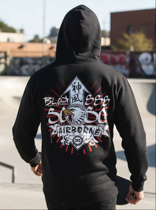 Airborne Eagle - Front & Back Print in Red - Men's Hoodie