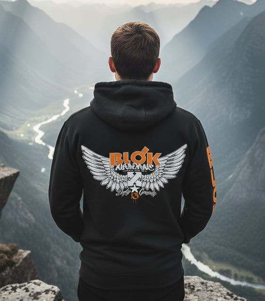 Airborne Wings - Front, Back & Arm Print in Orange - Men's Hoodie