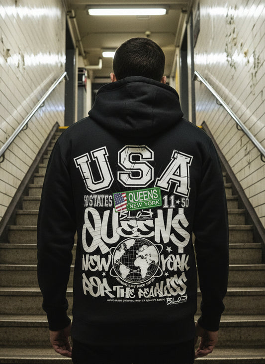 Queens - 50 States - Front, Back & Arm Print - Men's Hoodie