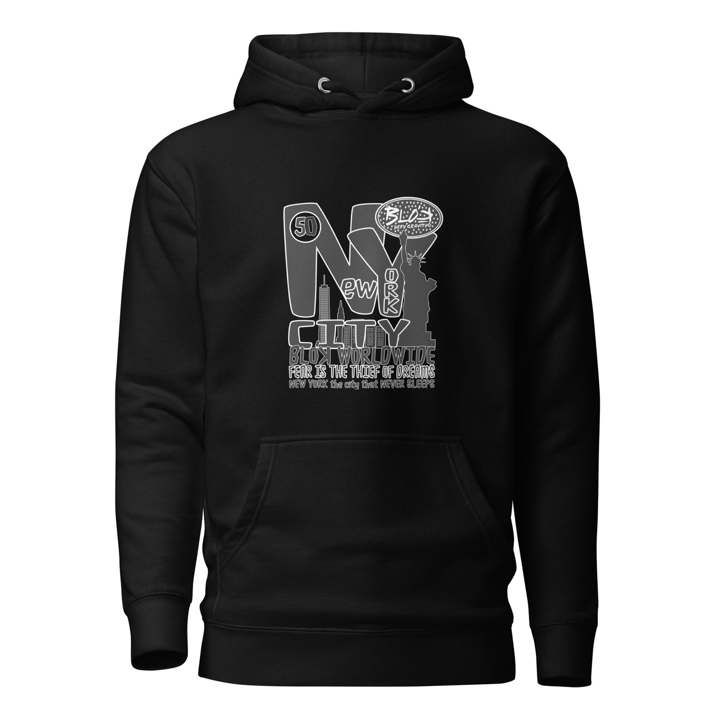 BLOK New York City Worldwide - Black & White Front Graphic Print Women's Hoodie
