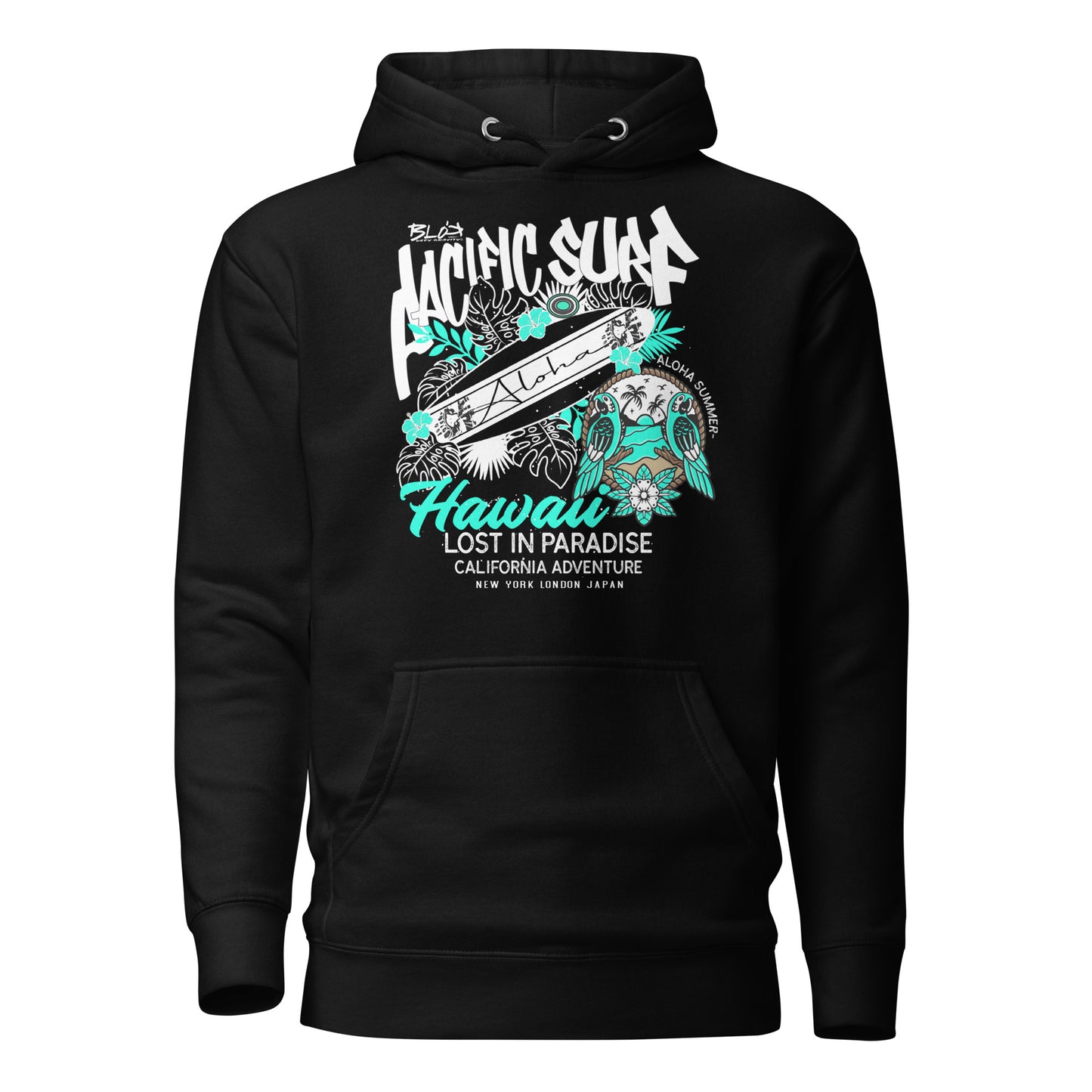 BLOK Pacific Surf Hawaii - White & Turquoise Front Graphic Print Women's Hoodie