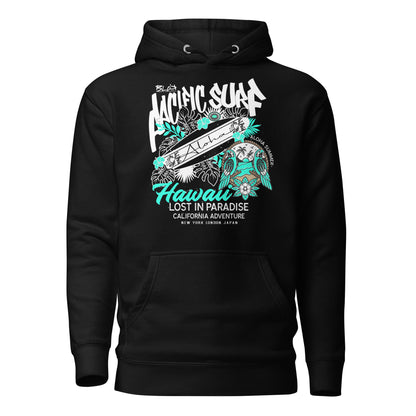 BLOK Pacific Surf Hawaii - White & Turquoise Front Graphic Print Women's Hoodie