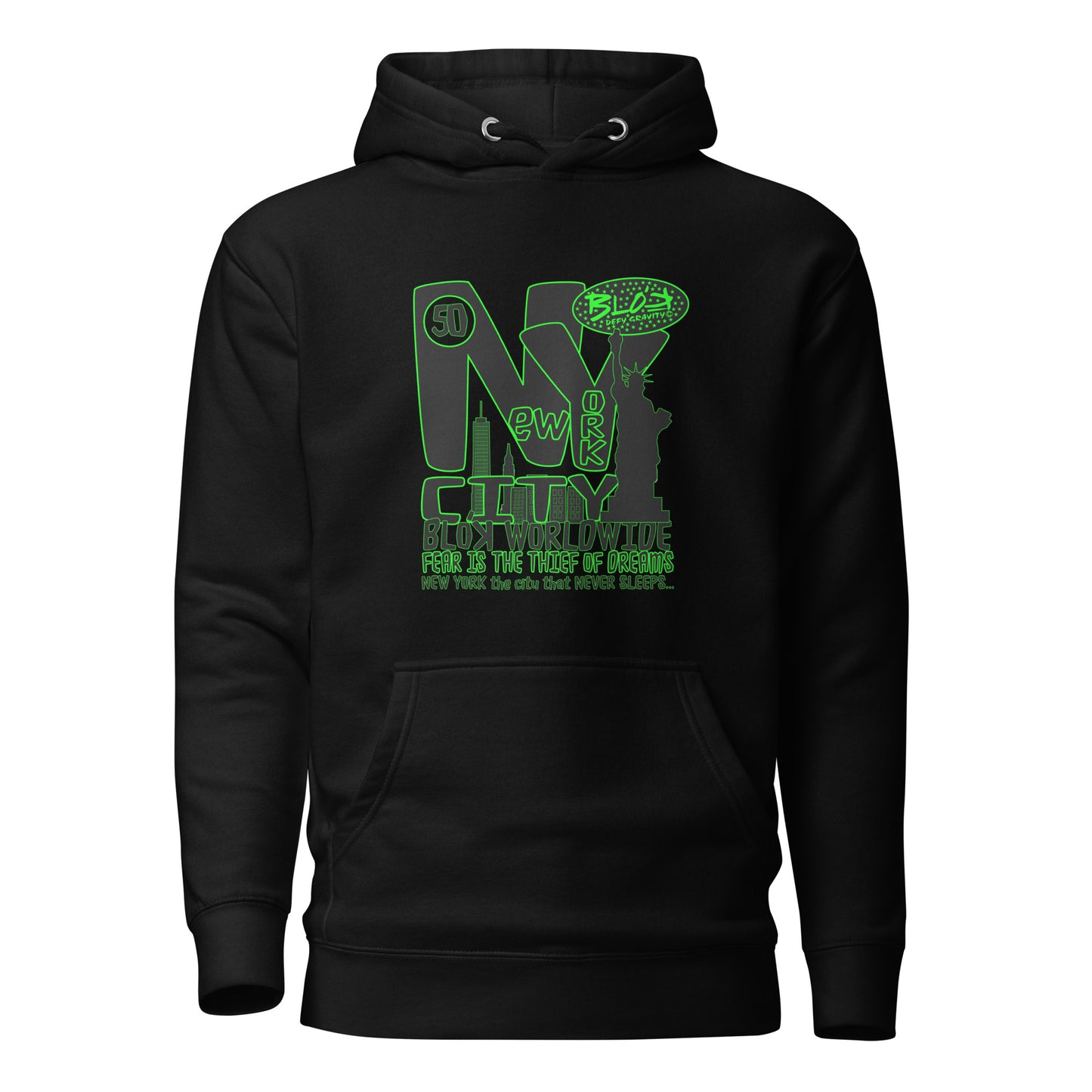 BLOK New York City Worldwide - Black & Green Front Graphic Print Women's Hoodie