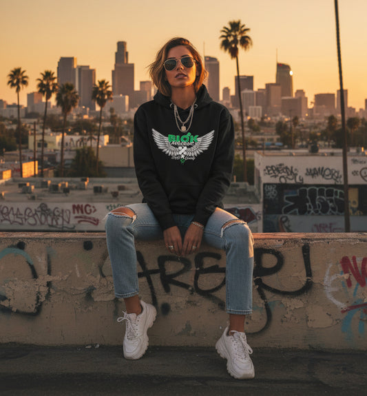 Airborne Wings - Front & Arm Print in Green - Women's Hoodie