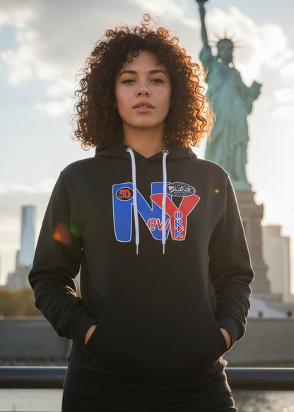 New York City Worldwide - Large Front & Back Print in Red & Blue - Women Hoodie