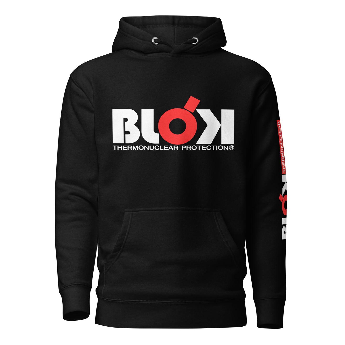 BLOK Thermonuclear Protection - White & Red Front & Arm Graphic Print  - Women's Hoodie