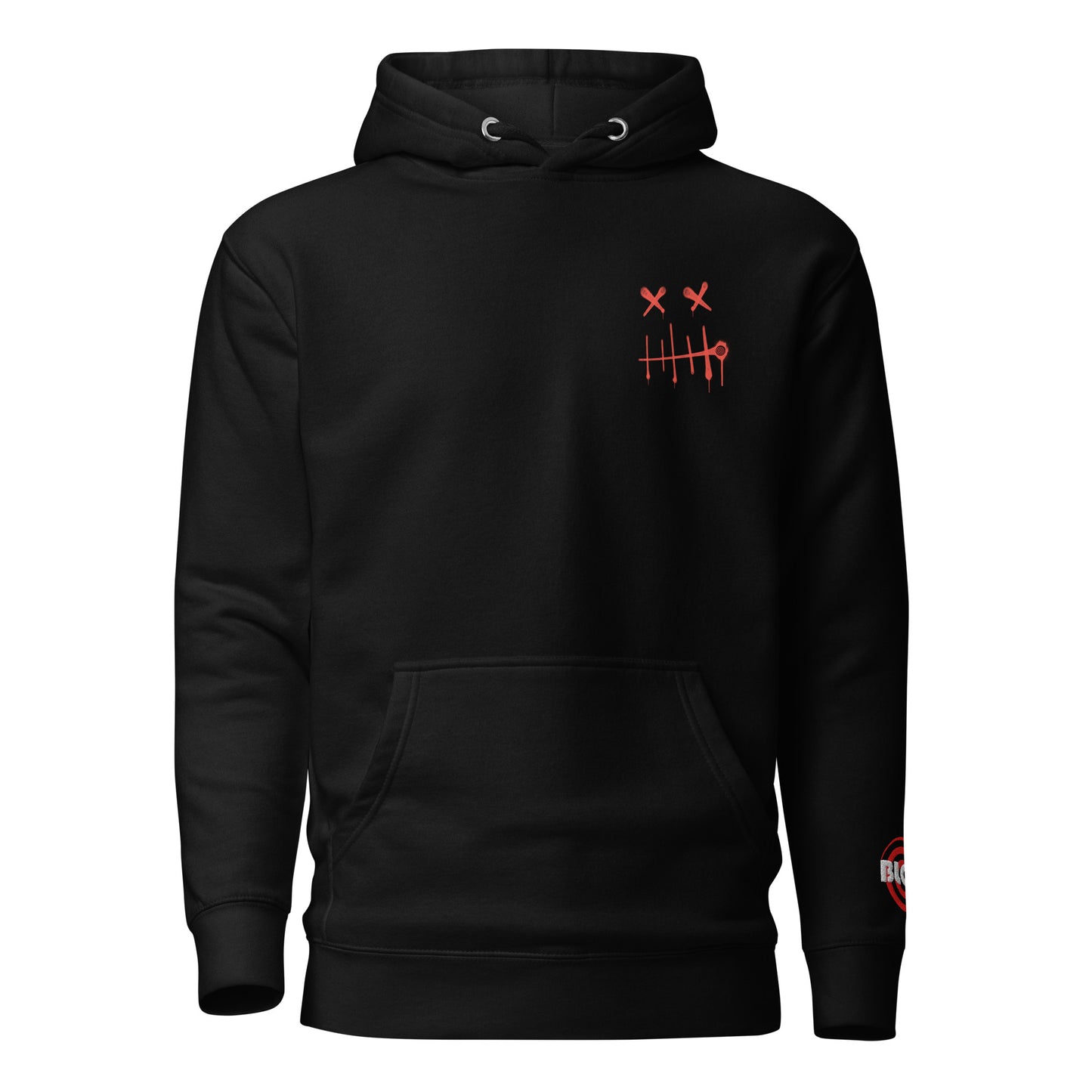 BLOK Zipper Face - Red Front, Back Graphic Print & Arm Embroidery - Women's Hoodie