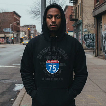 Detroit 8 Mile - 50 States - Black Front Print - Men's Graphic Hoodie
