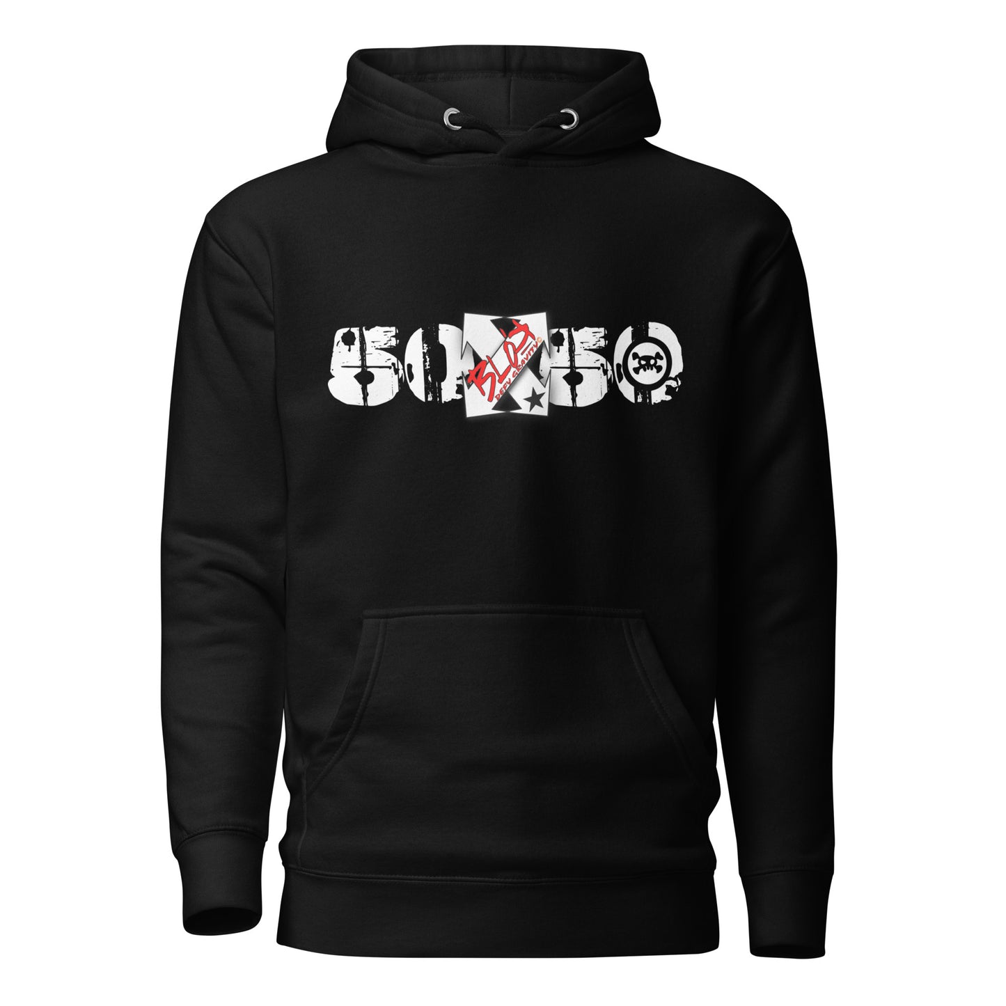 50/50 - Front Print in White & Red - Men's Graphic Hoodie