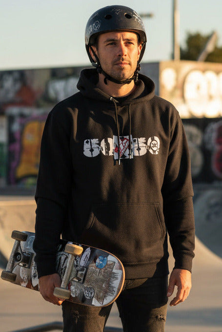 50/50 - Front Print in White & Red - Men's Graphic Hoodie