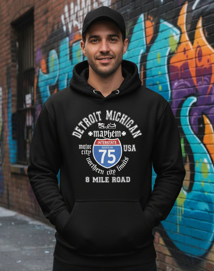 Detroit 8 Mile - 50 States - with White Print - Men's Hoodie