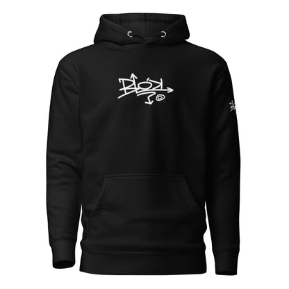 Blok Tag - Front & Arm Print in White - Men's Graphic Hoodie