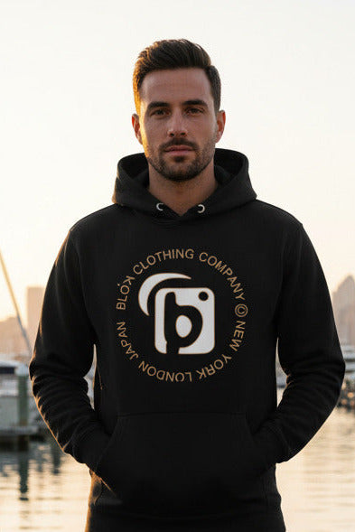 NY LDN JPN - White & Orange Front Print - Men's Graphic Hoodie