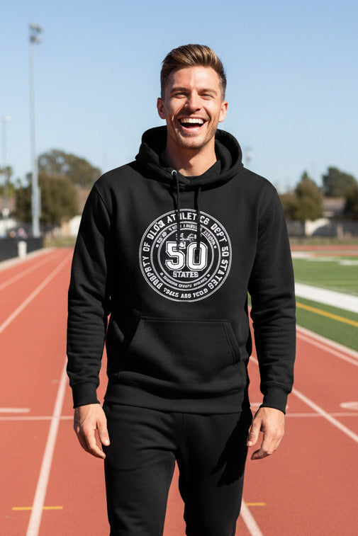 50 State Athletic Dept. - Front Print In White - Men's Graphic Hoodie
