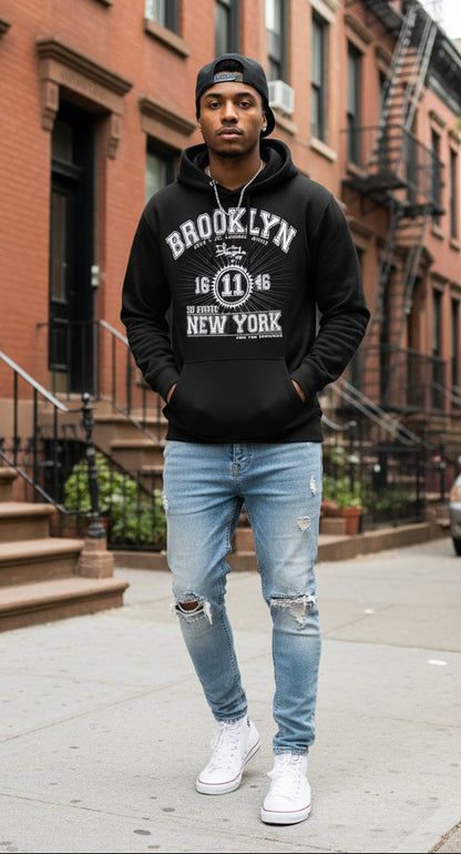 Brooklyn New York - Front Print in White - Men's Hoodie
