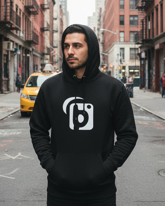 Original Logo - White Front Print with Embroidered Arm - Men's Hoodie