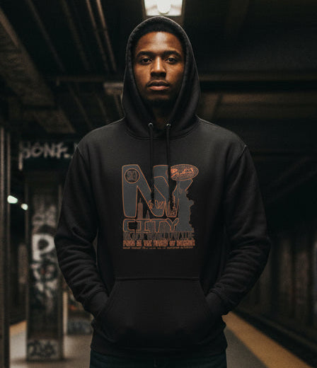 New York City Worldwide - Front Print in Black & Orange - Men's Hoodie