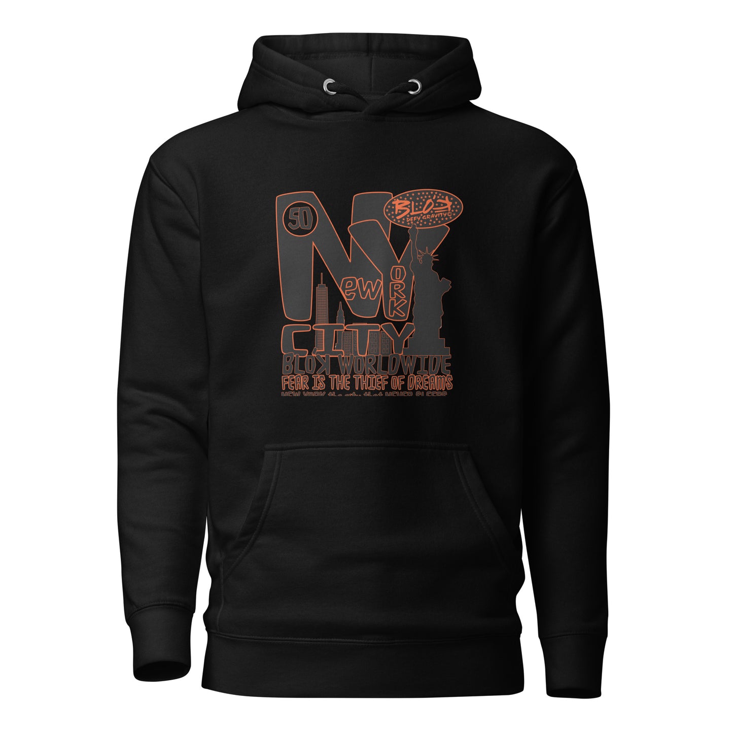 New York City Worldwide - Front Print in Black & Orange - Men's Graphic Hoodie