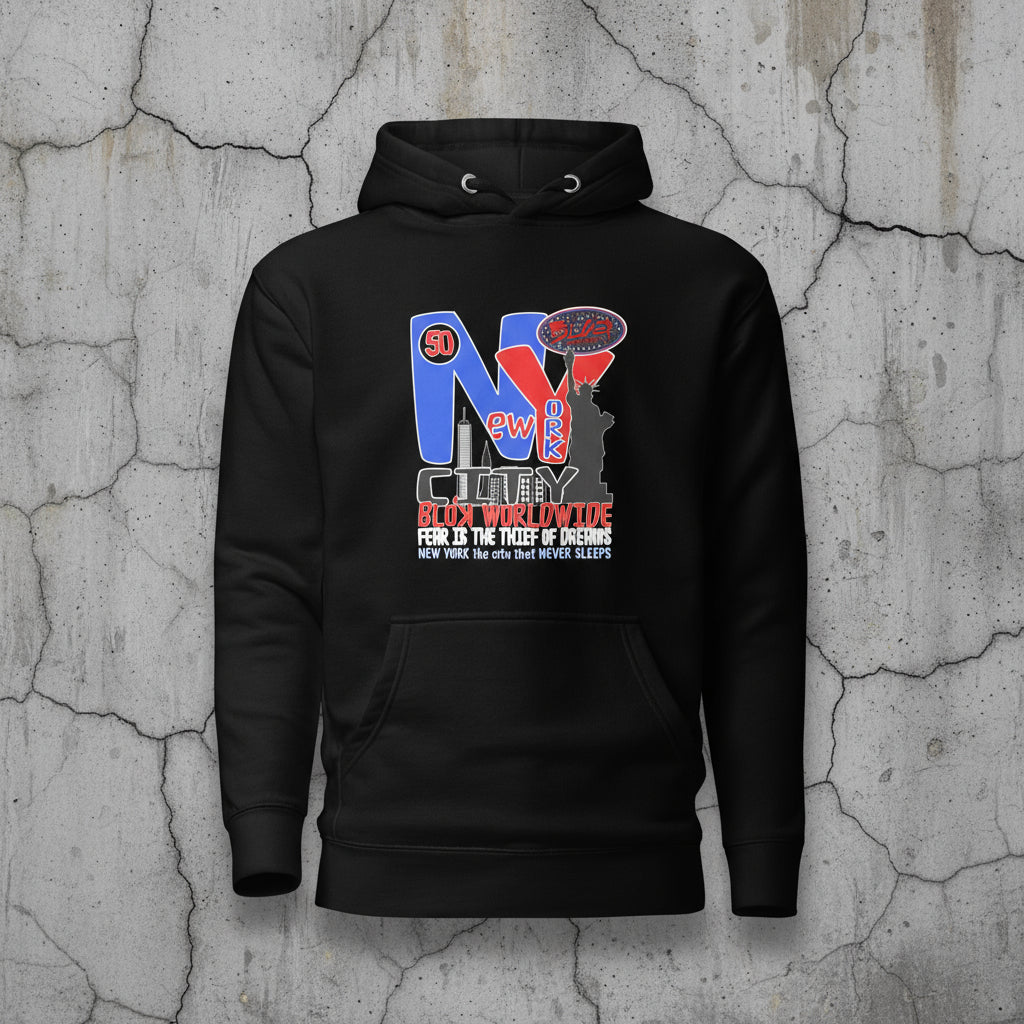 New York City Worldwide - Front Print in Blue & Red - Men's Hoodie
