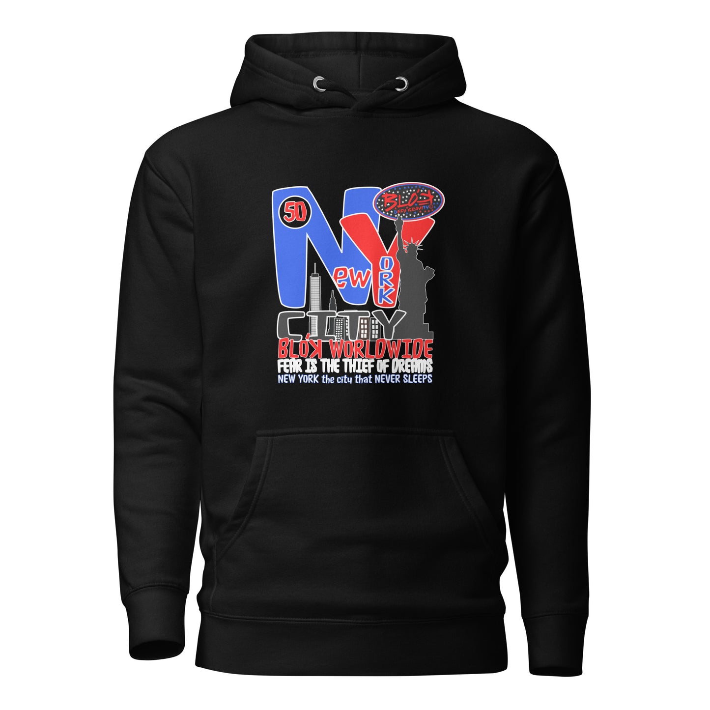 New York City Worldwide - Front Print in Blue & Red - Men's Graphic Hoodie