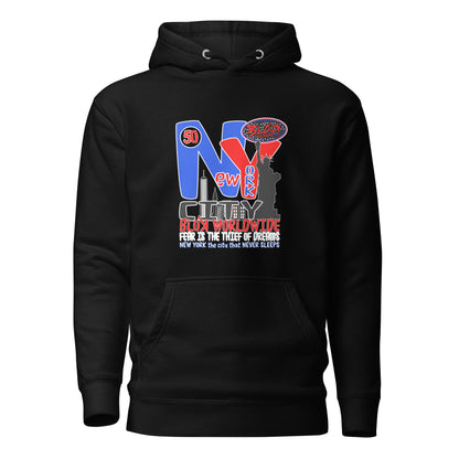 New York City Worldwide - Front Print in Blue & Red - Men's Graphic Hoodie