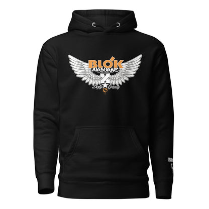 Airborne Wings - Front Print in Orange & Embroidered Arm Logo - Men's Graphic Hoodie