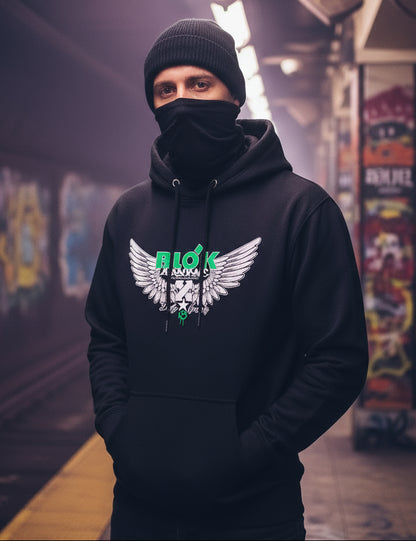 Airborne Wings - Front & Arm Print in Green - Men's Hoodie