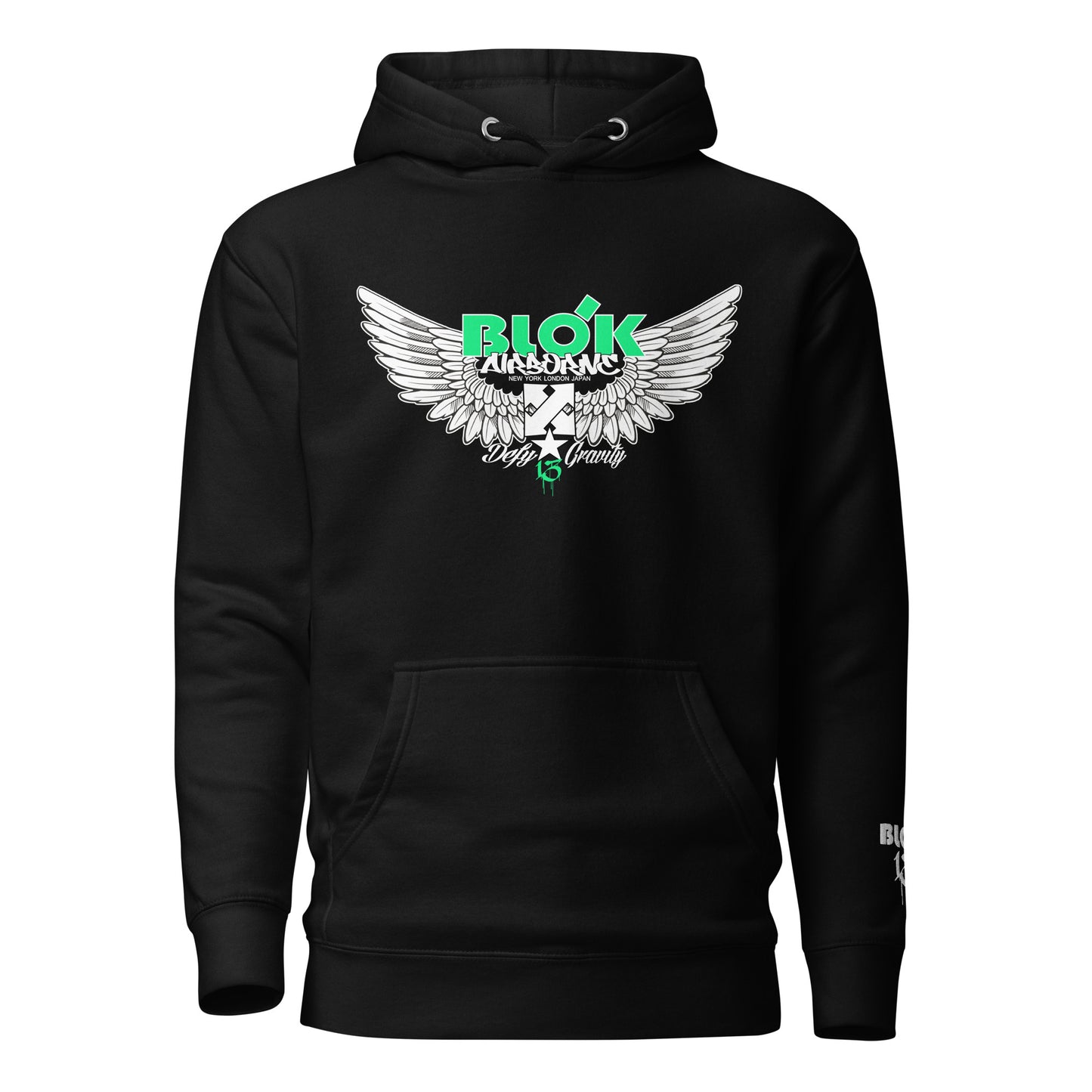 Airborne Wings - Front Print in Green & Embroidered Arm Logo - Men's Graphic Hoodie
