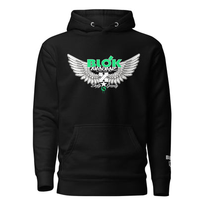 Airborne Wings - Front Print in Green & Embroidered Arm Logo - Men's Graphic Hoodie