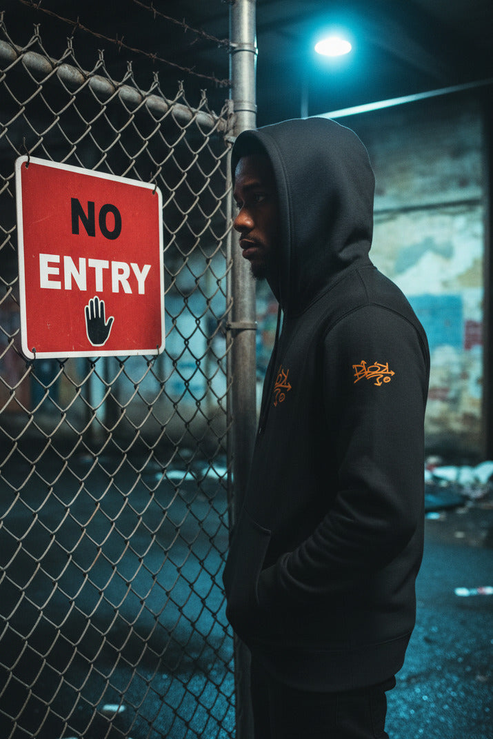 Blok Tag - Front & Arm Print in Orange - Men's Graphic Hoodie