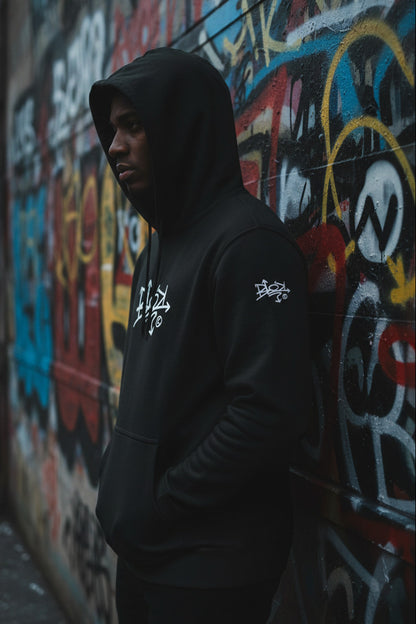 Blok Tag - Front & Arm Print in White - Men's Graphic Hoodie