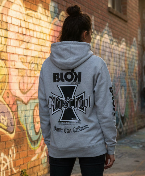 Old School Iron Cross - Front, Back & Arm Print in Black - Women's Hoodie