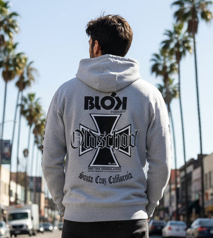 Old School Iron Cross - Front, Back & Arm Print in Black - Men's Hoodie