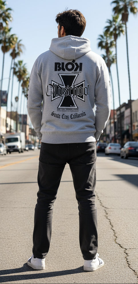 Old School Iron Cross - Front, Back & Arm Print in Black - Men's Hoodie