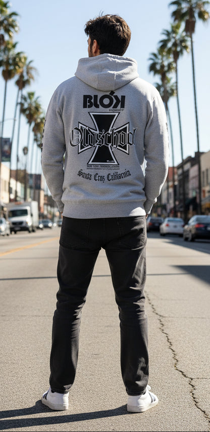 Old School Iron Cross - Front, Back & Arm Print in Black - Men's Hoodie