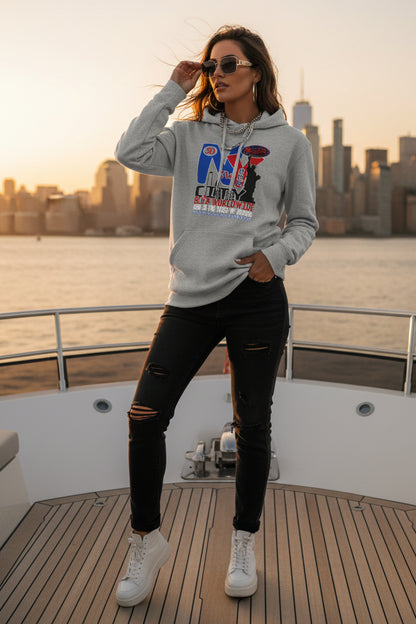 BLOK New York City Worldwide - Blue & Red Front Graphic Print Women's Hoodie
