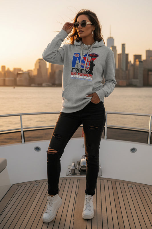 New York City Worldwide - Front Print in Blue & Red - Women's Hoodie