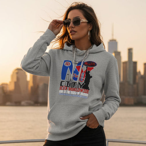 BLOK New York City Worldwide - Blue & Red Front Graphic Print Women's Hoodie