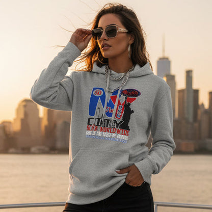 BLOK New York City Worldwide - Blue & Red Front Graphic Print Women's Hoodie
