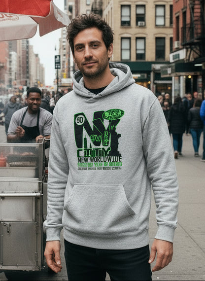 New York City Worldwide - Front Print in Black & Green - Men's Hoodie