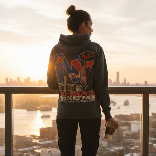 New York City Worldwide - Front & Back Print in Blue & Red - Women's Hoodie
