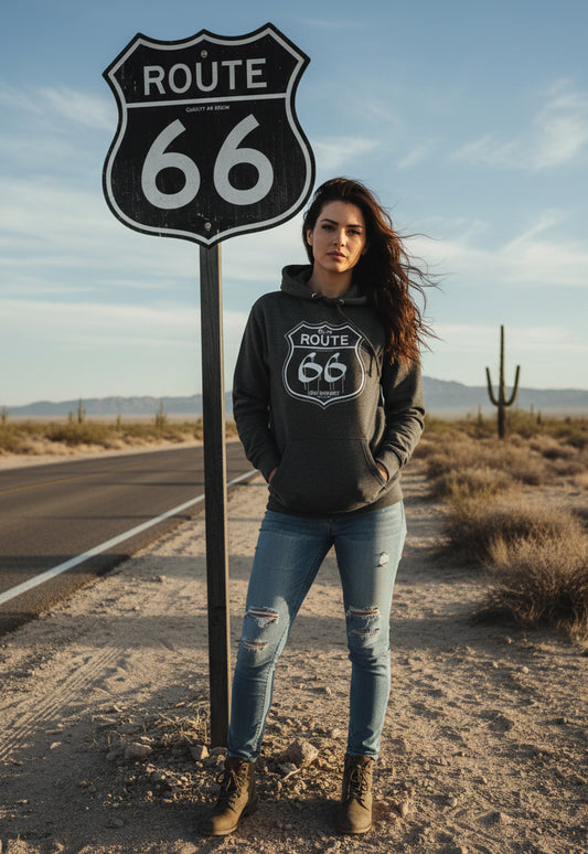 Route 66 - 50 States - with White Print - Women's Hoodie