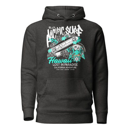 Pacific Surf Hawaii - Front Print in White & Turquoise - Women's Hoodie